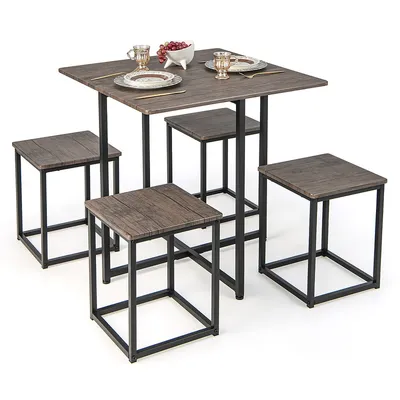 5-piece Dining Table Set Square Kitchen Table Set With Stools For Small Spaces