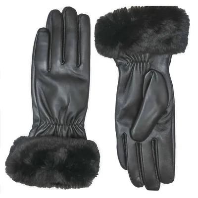 Leather Glove With Faux Fur Cuff