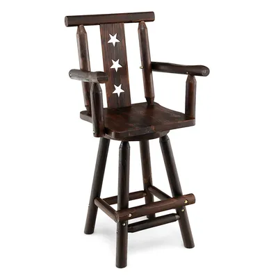 Wooden Bar Stool Swivel Bar Height Kitchen patio chair With Back & Armrest Brown