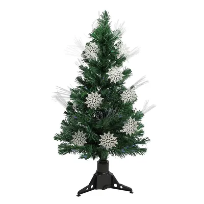3' Pre-lit Fiber Optic Artificial Christmas Tree With White Snowflakes - Multi-color Lights