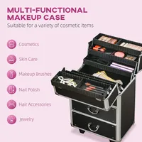 Rolling Makeup Train Case With Folding Trays And Keys Black