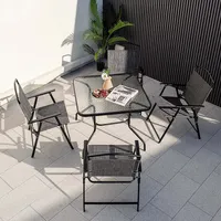 Patio Dining Set For 4 Folding Chairs & Dining Table Set With Umbrella Hole