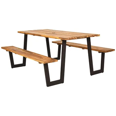 Patented Picnic Table With 2 Benches 70'' Dining Table Set With Seats And Umbrella Hole