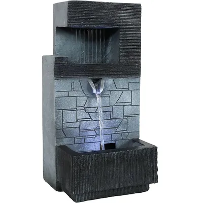 Modern Tiered Brick Wall Tabletop Water Fountain With Led - 13-inch