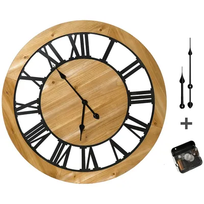 30 Inch Large Wall Clock, Battery Operated Black & Natural
