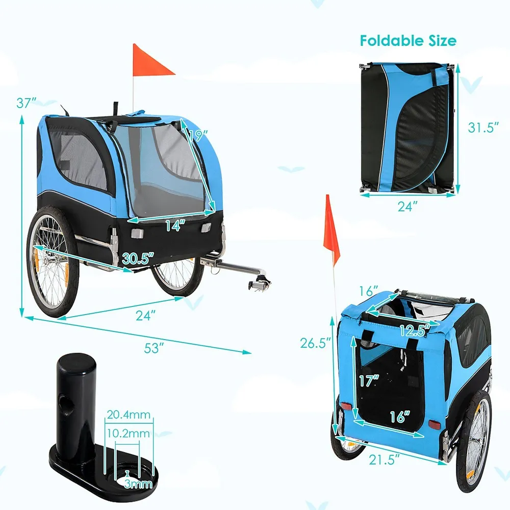 Dog Bike Trailer Foldable Pet Cart with 3 Entrances for Travel