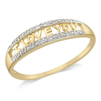 Yellow Gold Plated Sterling Silver I Love You Diamond Accent Ring