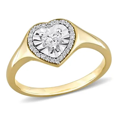 1/4 Ct Tw Diamond Heart Halo Engagement Ring 14k Yellow Gold
