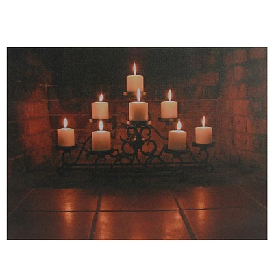 Led Lighted Flickering Candles In A Fireplace Canvas Wall Art 12" X 15.75"