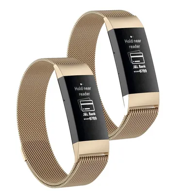 2pack Metal Bands Strap For Fitbit Charge 3 Stainless Steel Magnet Wristband
