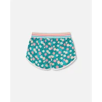 Striped Waist Viscose Short Turquoise Printed