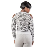 Curvy Grey Floral Printed V-neck Cut-out Sweatshirt