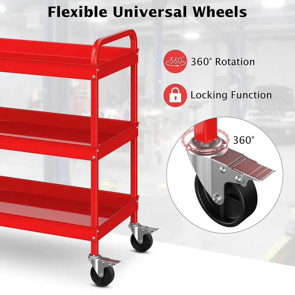 Costway 3-tier Metal Utility Cart 400 Lbs Storage Service Trolley Tool  Storage Red : Target