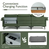 Modern Modular L-shaped Sectional Sofa W/ Reversible Chaise & 2 Usb Ports Green