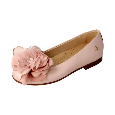 Blush Leather Ballet Flat Shoes With A Flower