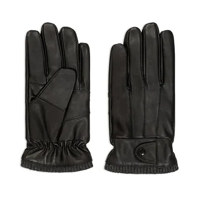 Mens Piece Leather Glove With Knit Cufff