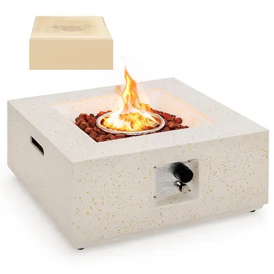 28" Terrazzo Fire Pit Table 40,000 Btu Square Propane Gas Fire Pit With Pvc Cover