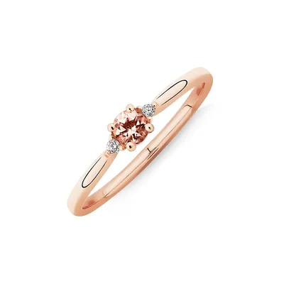 3 Stone Ring With Morganite & Diamonds In 10kt Rose Gold