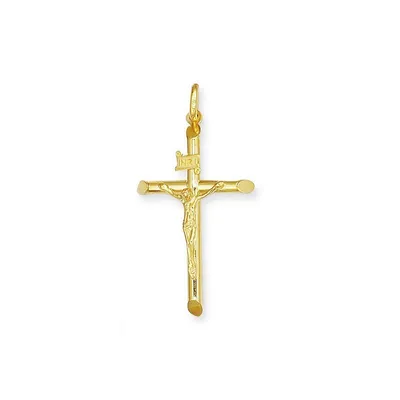 Beveled Crucifix Cross Pendant Necklace In 14k Yellow Gold