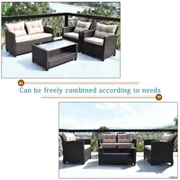 4pcs Outdoor Rattan Furniture Set Cushioned Sofa Armrest Table