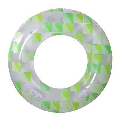Inflatable Green And Clear Geometric Swimming Pool Inner Tube Ring, 47-inch