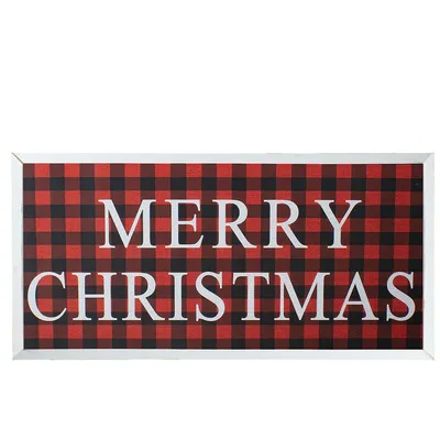 24" Red And Black Buffalo Plaid Merry Christmas Wooden Hanging Wall Sign