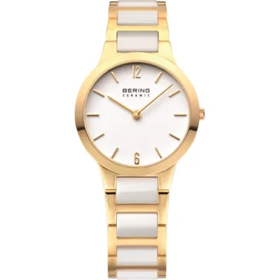 Ladies Ceramic Stainless Steel Watch In Gold/gold