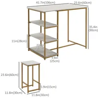 3 Piece Bar Table Set With 3-tier Storage Shelves 2 Stools