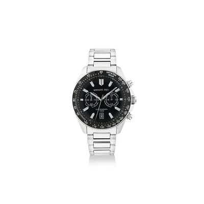 Men's Chronograph Stainless Steel Watch With Black Dial