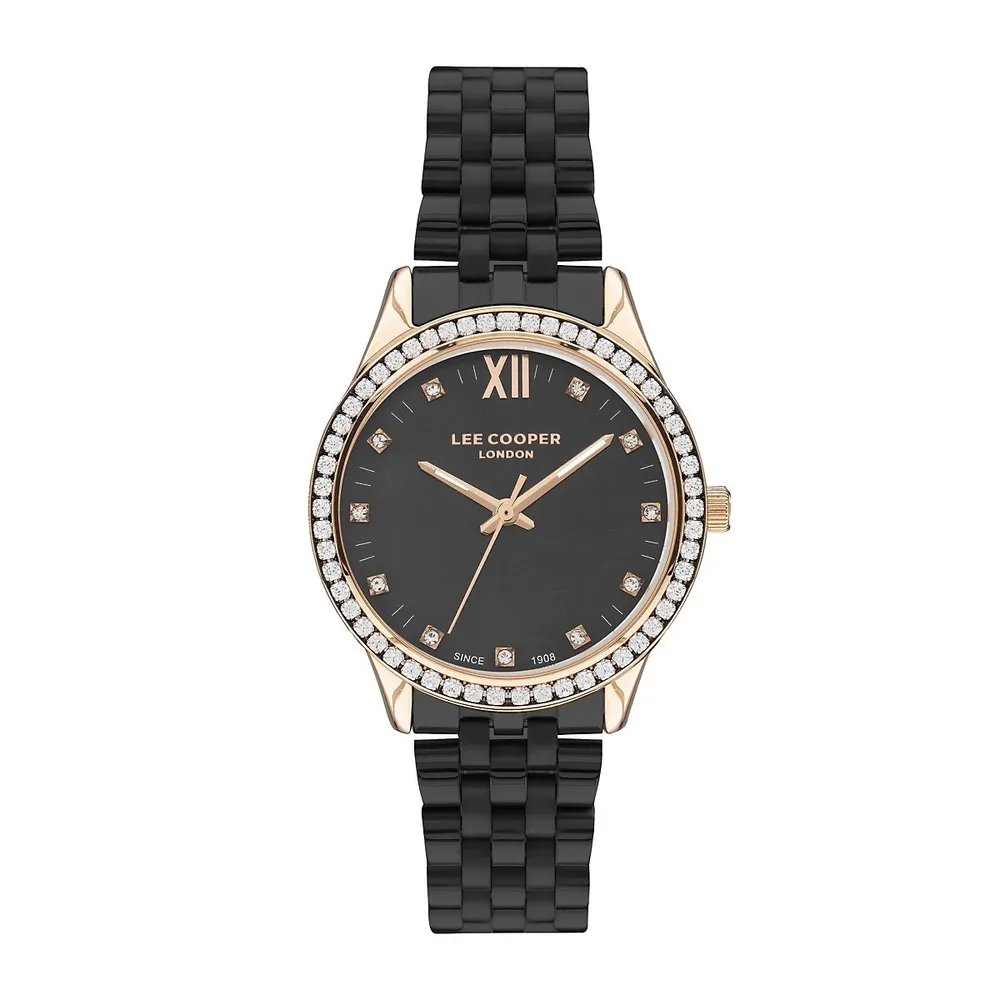 Ladies Lc07483.450 3 Hand Rose Gold Watch With A Black Metal Band And A Grey Dial