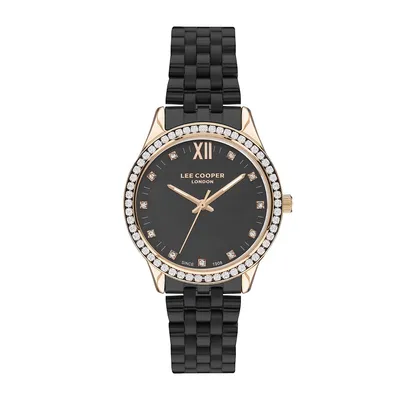 Ladies Lc07483.450 3 Hand Rose Gold Watch With A Black Metal Band And A Grey Dial