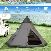 6 Men Teepee Tent, Camping Family Tent With Bag, Grey