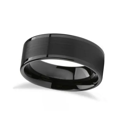 Brushed Center And Polished Edges Black Tungsten Wedding Band (7mm)
