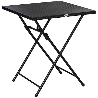 Folding Coffee Table W/ Metal Top, Patio Side Table, Black