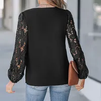 Women's Floral Lace Scalloped V Neck Top