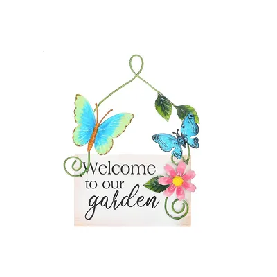Welcome To Our Garden Metal Butterfly Hanger