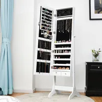 Costway Lockable Mirrored Jewelry Cabinet Armoire Storage Organizer Box W/ Drawers