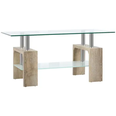 Glass Coffee Table Cocktail Table W/ Tempered Glass Top