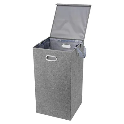 Foldable Laundry Bin, Laundry Hamper with Magnetic Lid and Removable Liners，Grey