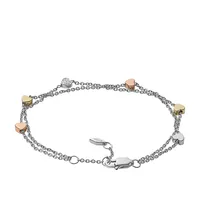 Women's Heart Tri-tone Steel Double-chain Bracelet