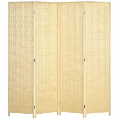 6 Ft 4 Panel Room Divider Screens With Hand Woven Bamboo