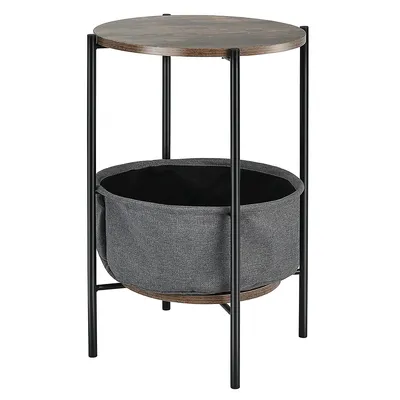 Industrial Round End Side Table Sofa Coffee Table W/ Storage Basket&metal Frame