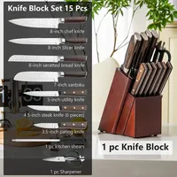 Kitchen Knife Set 15pcs Stainless Steel Knife Block Set W/ Ergonomic Handle