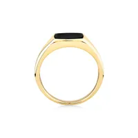 Men's Ring With Cushion-shaped Onyx In 10kt Yellow Gold