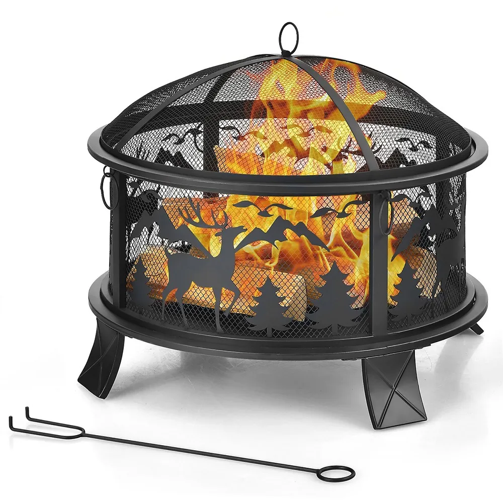 Costway 26 Outdoor Fire Pit Wood Burning Metal Firepit Bowl W/ Spark  Screen, Poker | Galeries de la Capitale