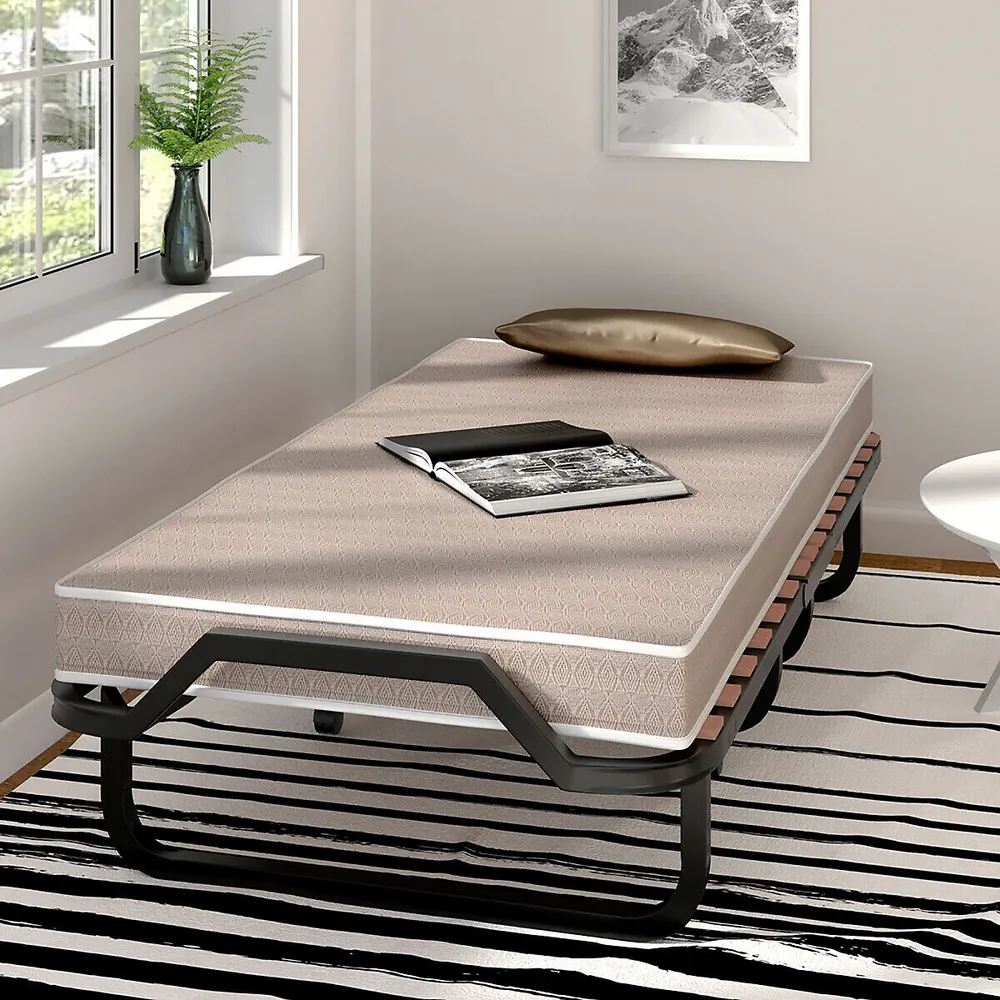 Folding Bed W/ Memory Foam Mattress Rollaway Metal Guest Bed Sleeper Made In Italy