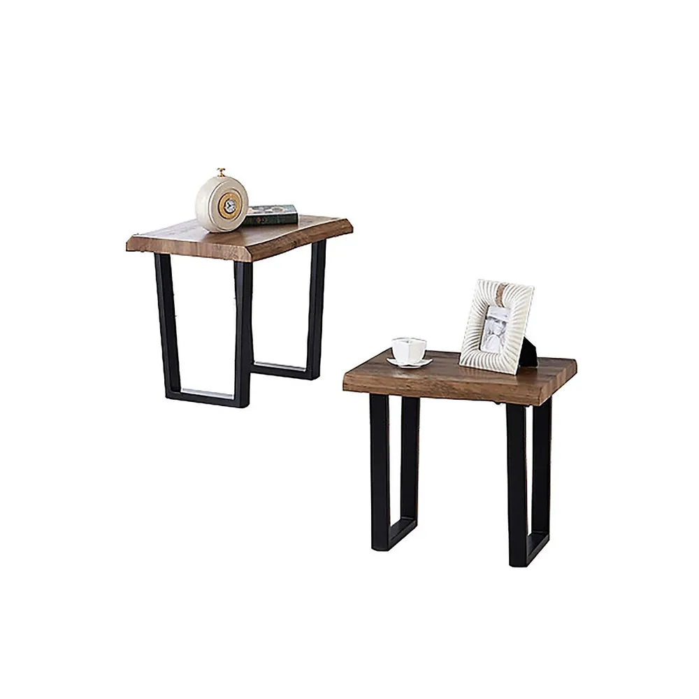 Set Of 1 Coffee Table And 2 Side Tables, Metal Legs
