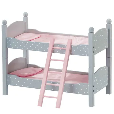 Teamson Kids 18" Doll Wooden Bunk Bed Dolls Furniture Polka Dot Pink Grey