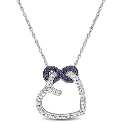1/6 Ct Tgw Sapphire Infinity Heart Pendant With Chain In 10k White Gold