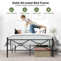 Queen Size Metal Platform Bed Frame W/ Headboard Mattress Foundation Black